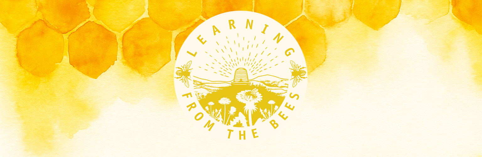 Learning From the Bees logo on a watercolor background of beeswax